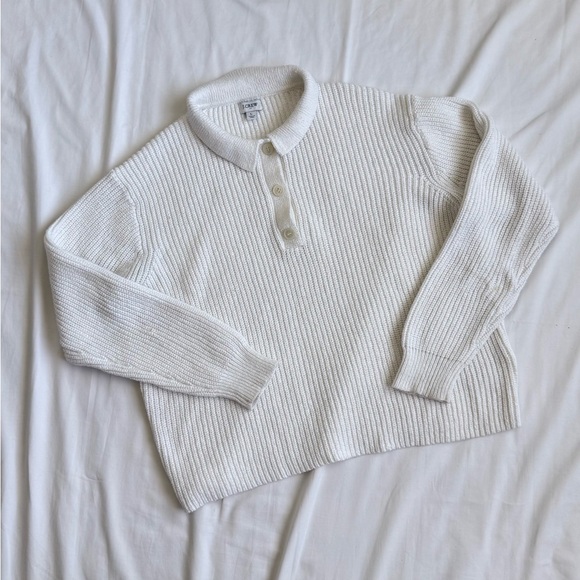 J.Crew Collared Cotton Knit Sweater Cream Women’s Size L Preppy Classic - Picture 4 of 8